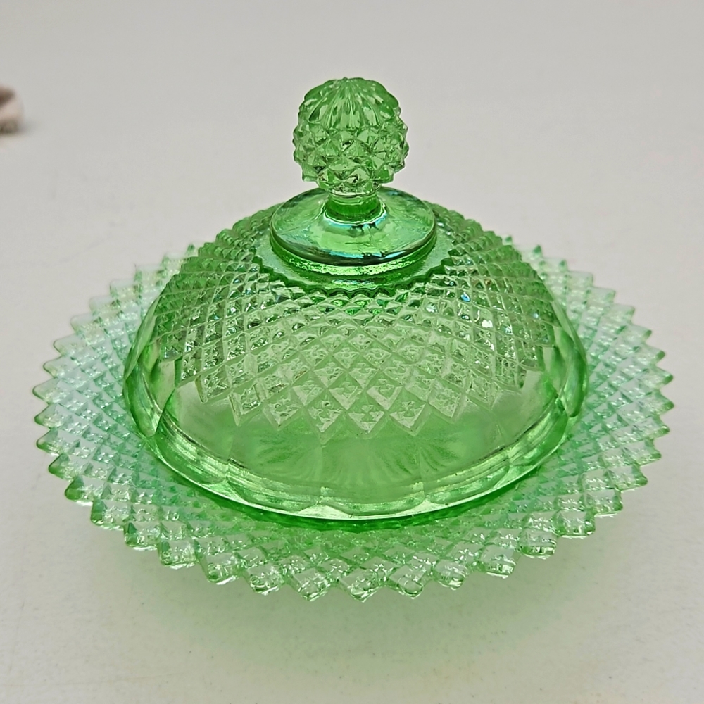 HOCKING GLASS GEEN MISS AMERICA BUTTER DISH